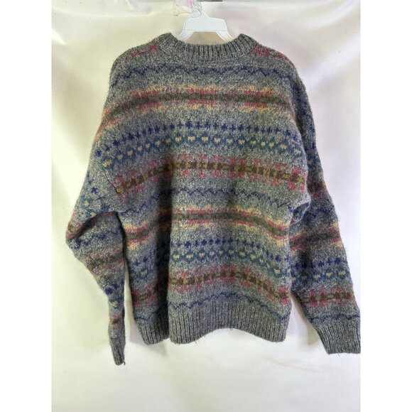 VTG 90s Wool Rainbow Fair Isle Nordic Chunky Crewneck Sweater Rockabilly - Picture 7 of 7
